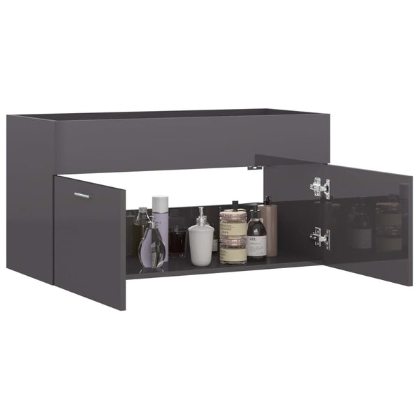 Waschbeckenunterschrank Grau Hochglanz 90cm