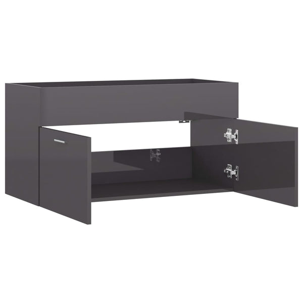 Waschbeckenunterschrank Grau Hochglanz 90cm