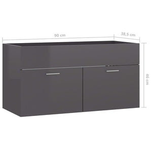 Waschbeckenunterschrank Grau Hochglanz 90cm