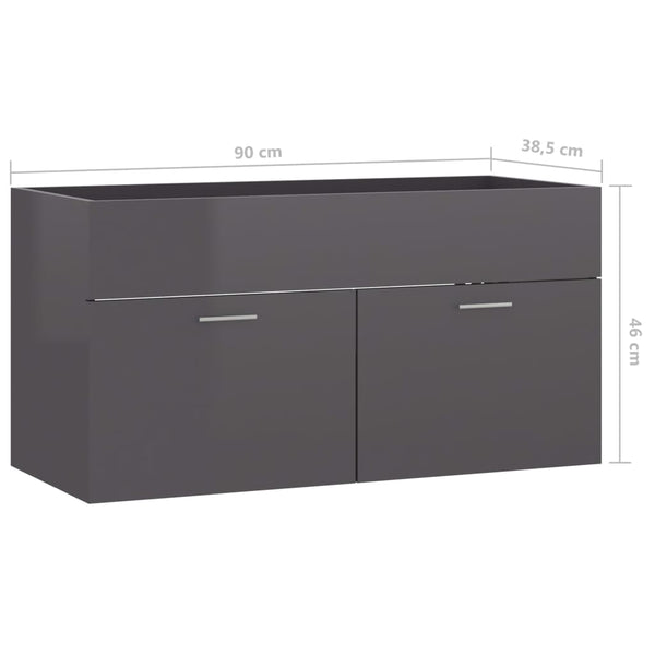 Waschbeckenunterschrank Grau Hochglanz 90cm