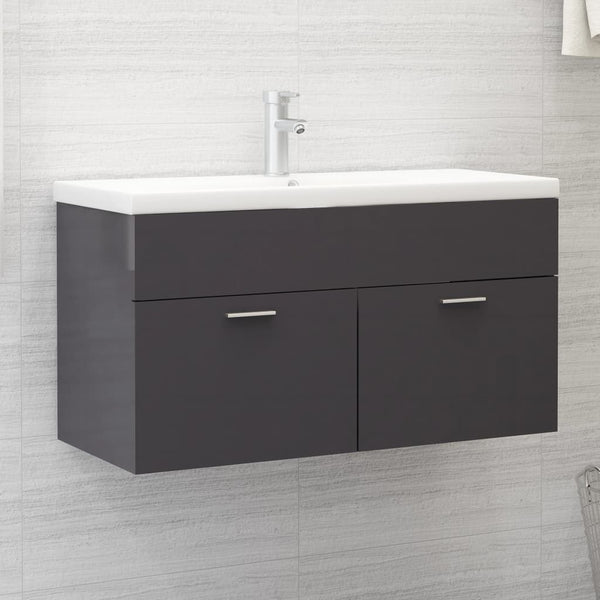Waschbeckenunterschrank Grau Hochglanz 90cm