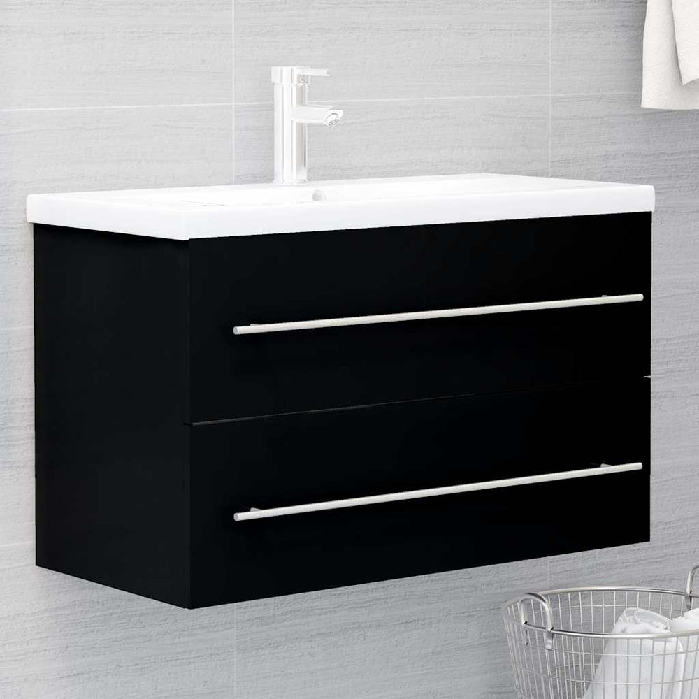 vidaXL Meuble sous-vasque noir 80x38,5x48 cm Bois d'ingénierie