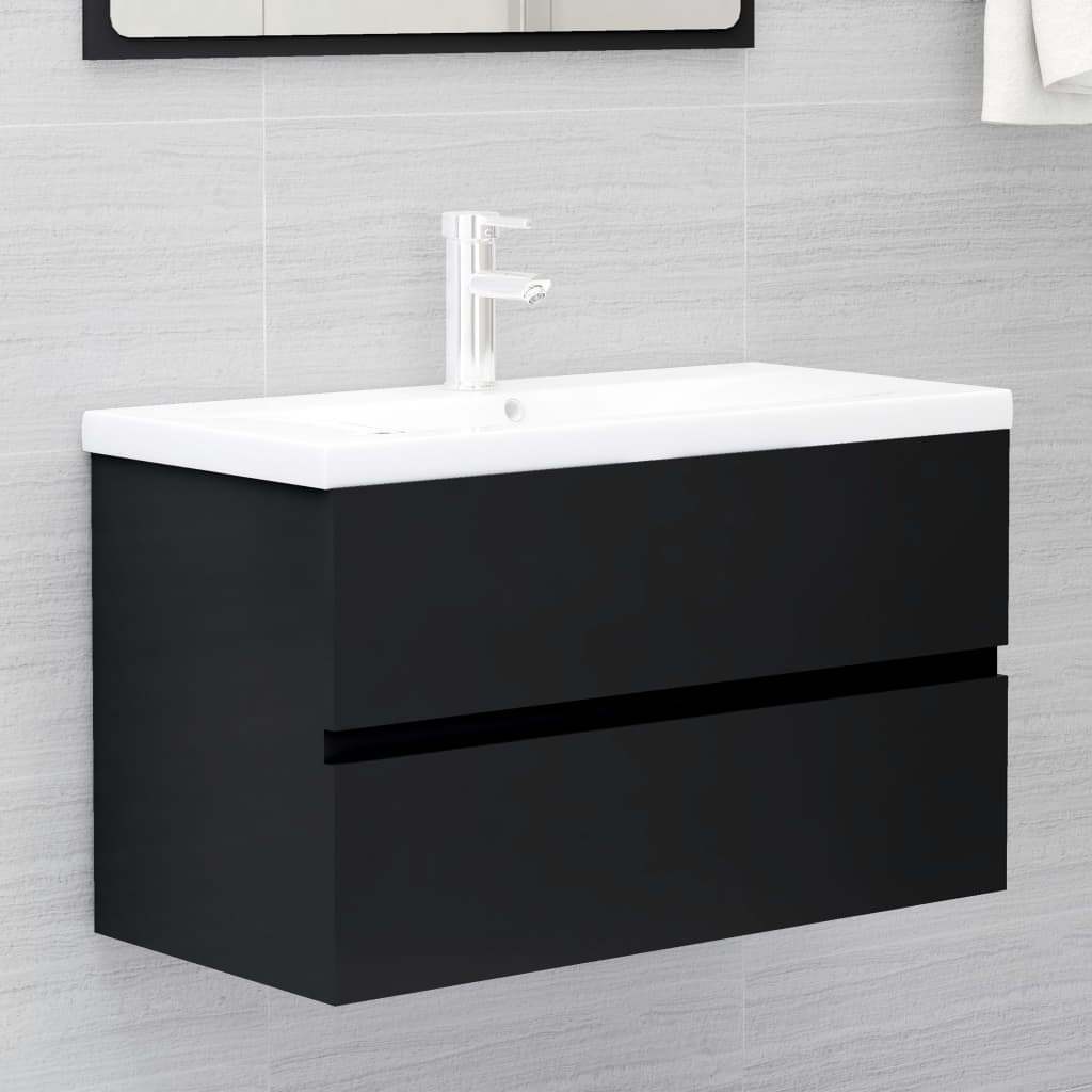 vidaXL Meuble sous-vasque Noir 80x38,5x45 cm Bois d'ingénierie