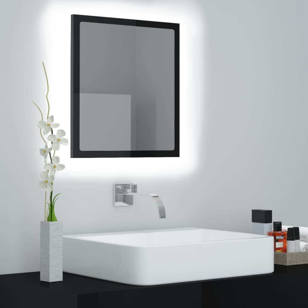 LED Badspiegel Hochglanz Schwarz 40x37 cm