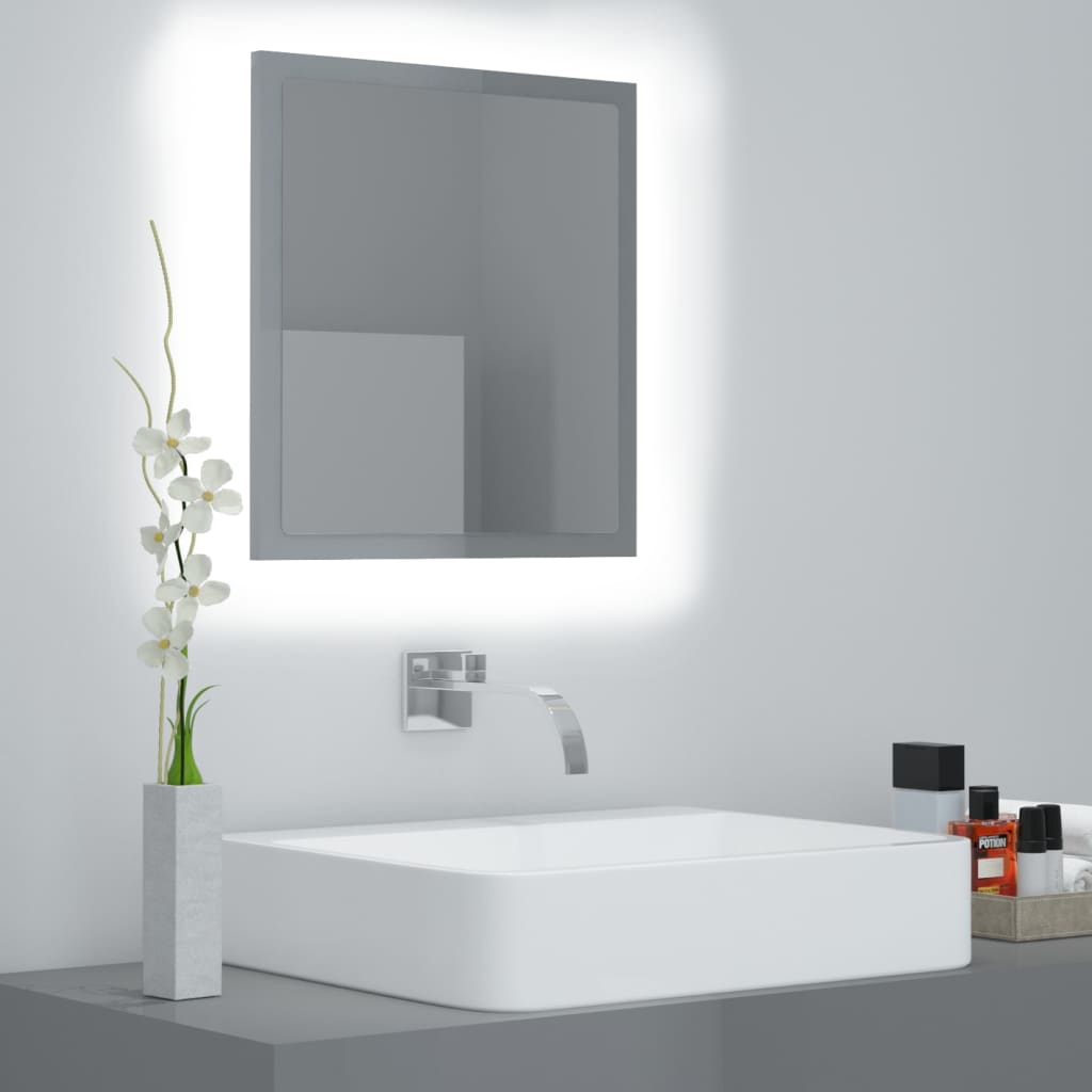 LED Badspiegel Hochglanz Grau 40x37 cm