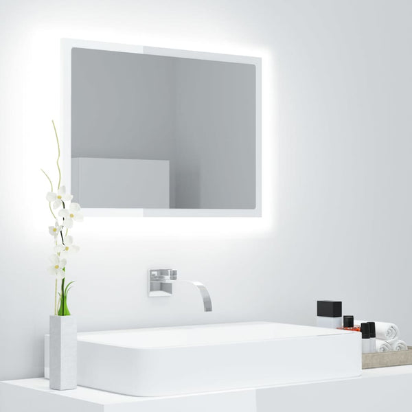 LED Badspiegel Hochglanz Weiß 60x37 cm