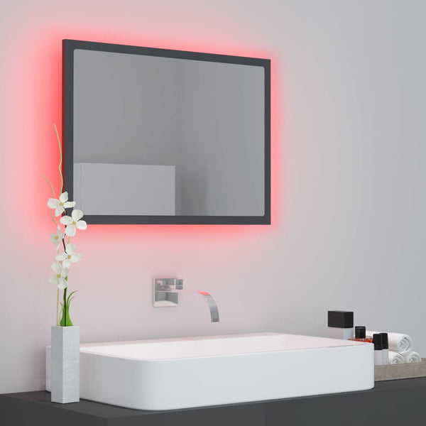 LED Badspiegel Hochglanz Grau 60x37 cm