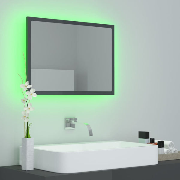 LED Badspiegel Hochglanz Grau 60x37 cm