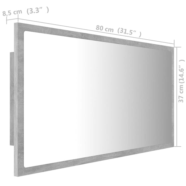 LED Badspiegel Betongrau 80 cm