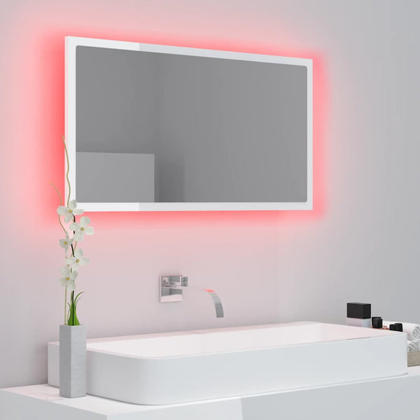 LED Badspiegel Hochglanz Weiß 80x37 cm
