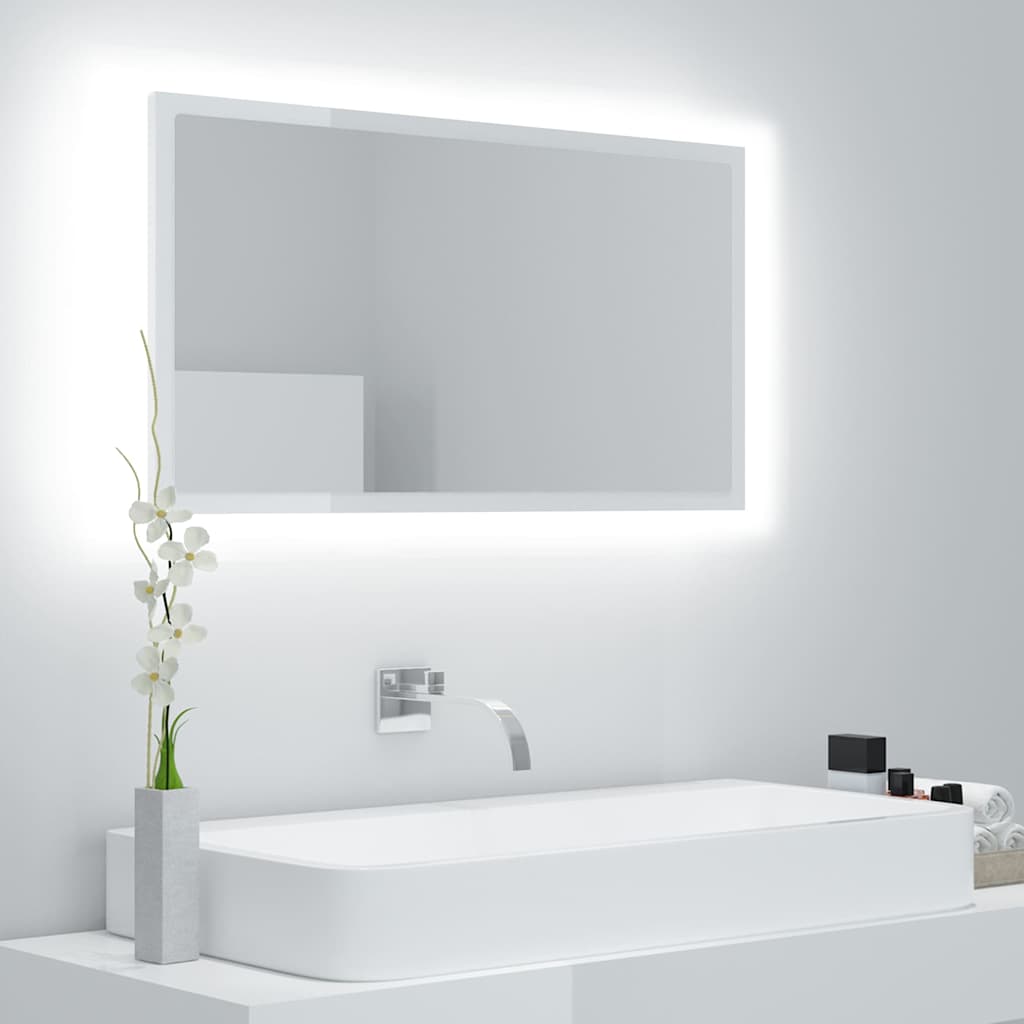 LED Badspiegel Hochglanz Weiß 80x37 cm