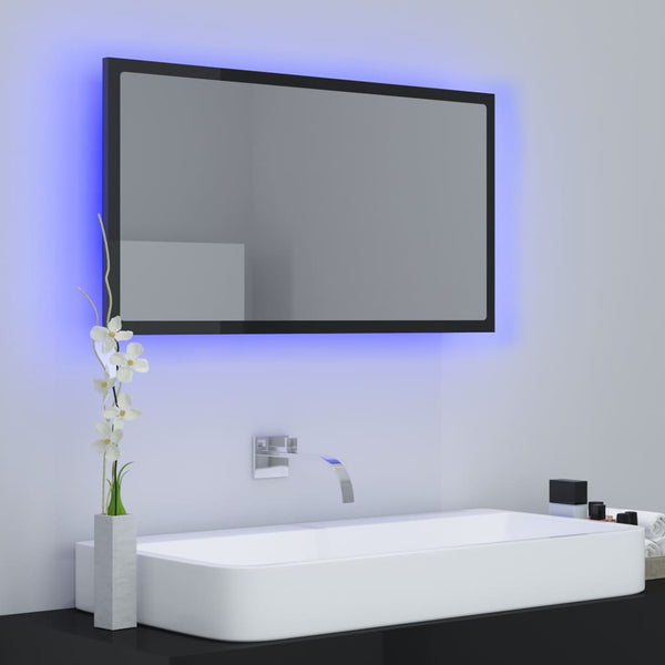 LED Badspiegel Hochglanz Schwarz 80cm