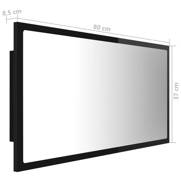 LED Badspiegel Hochglanz Schwarz 80cm