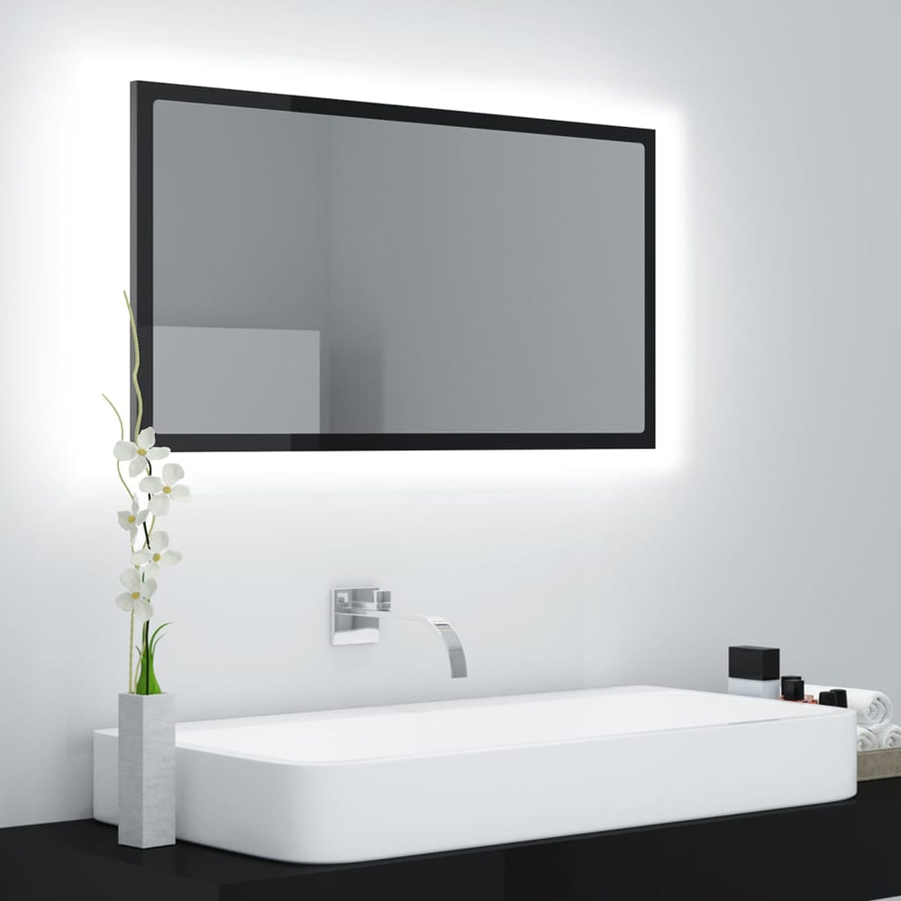 LED Badspiegel Hochglanz Schwarz 80cm