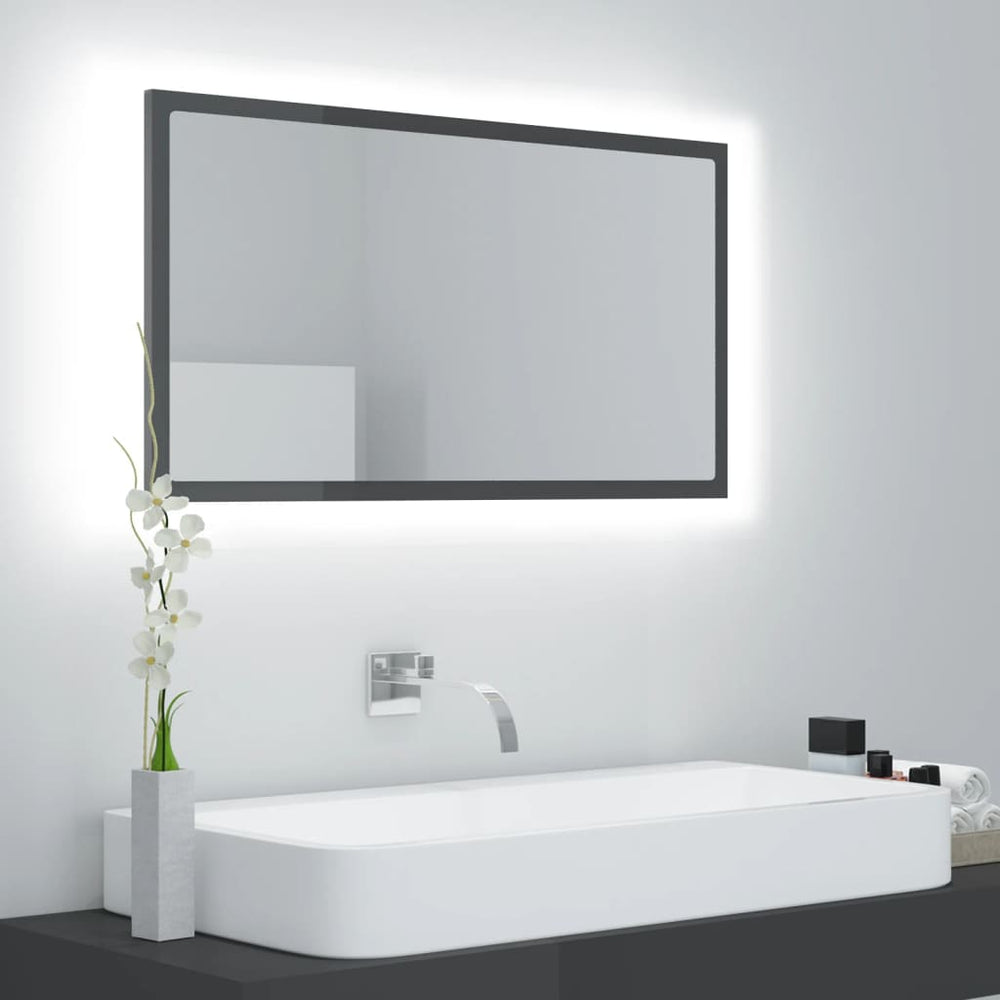 LED Badspiegel Hochglanz Grau 80x37 cm