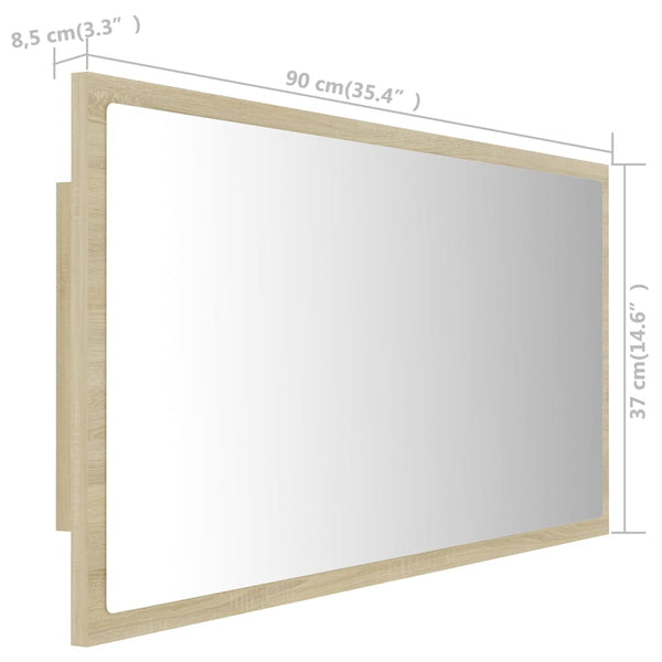 LED Badspiegel Sonoma-Eiche 90 cm