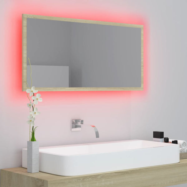 LED Badspiegel Sonoma-Eiche 90 cm
