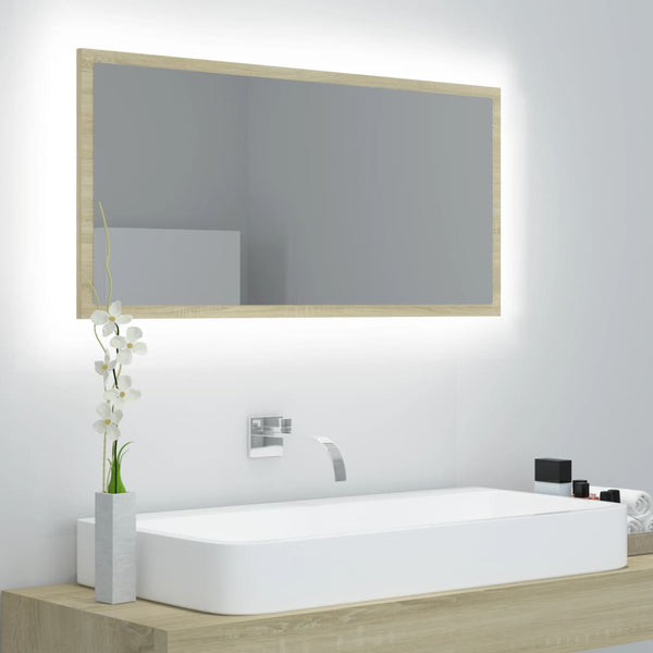 LED Badspiegel Sonoma-Eiche 90 cm