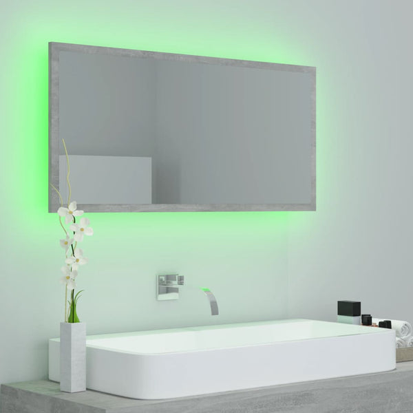 LED-Badspiegel Betongrau 90x37 cm