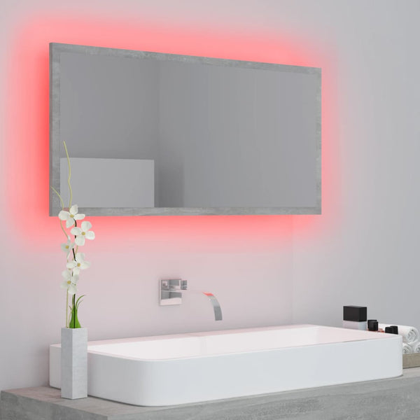LED-Badspiegel Betongrau 90x37 cm