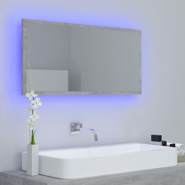 LED-Badspiegel Betongrau 90x37 cm