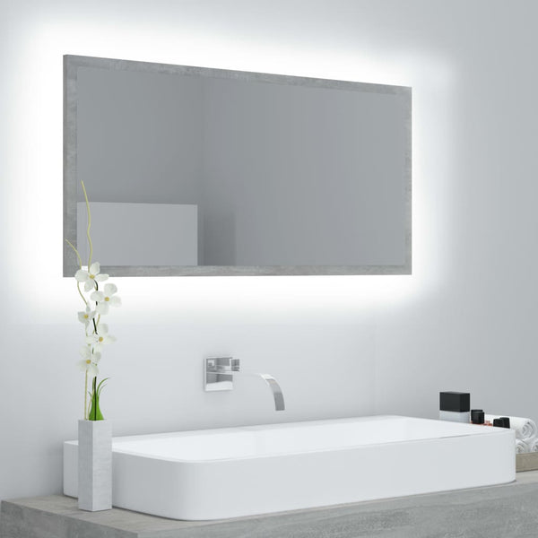 LED-Badspiegel Betongrau 90x37 cm