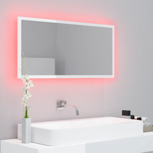 LED Badspiegel Hochglanz Weiß 90x37 cm