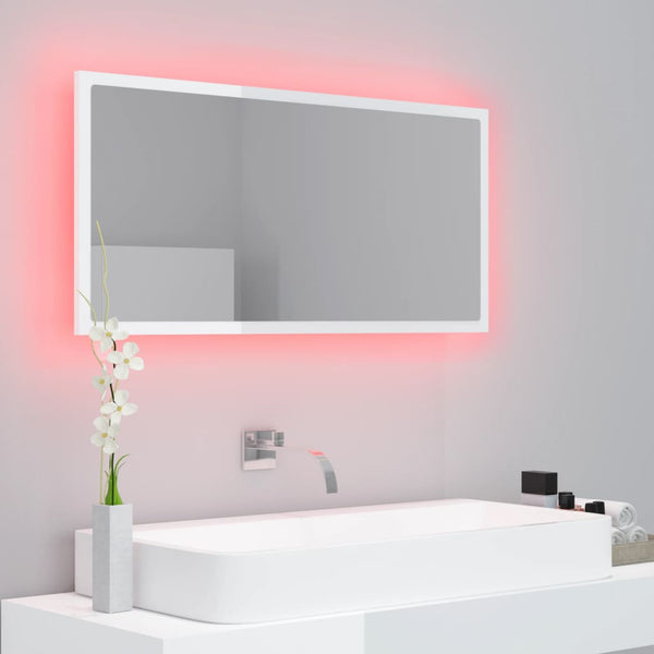 LED Badspiegel Hochglanz Weiß 90x37 cm