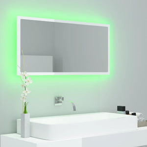 LED Badspiegel Hochglanz Weiß 90x37 cm