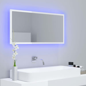 LED Badspiegel Hochglanz Weiß 90x37 cm