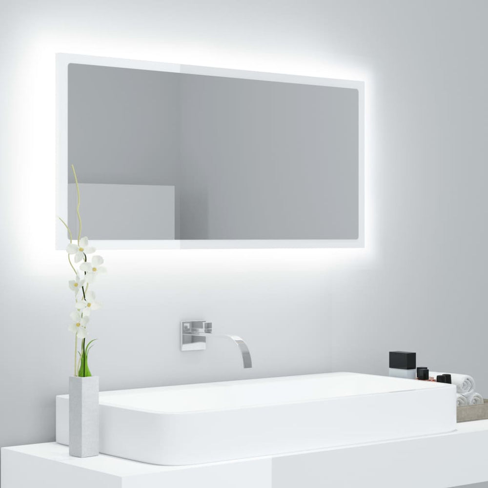 LED Badspiegel Hochglanz Weiß 90x37 cm
