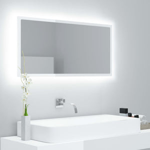 LED Badspiegel Hochglanz Weiß 90x37 cm