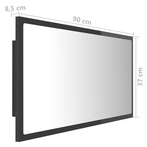 LED Badspiegel Hochglanz Grau 90cm