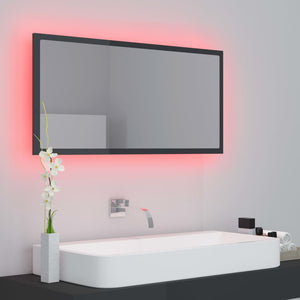 LED Badspiegel Hochglanz Grau 90cm