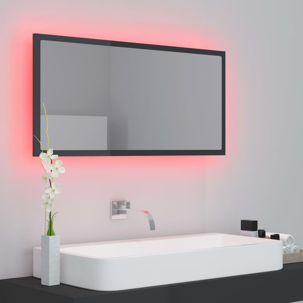 LED Badspiegel Hochglanz Grau 90cm