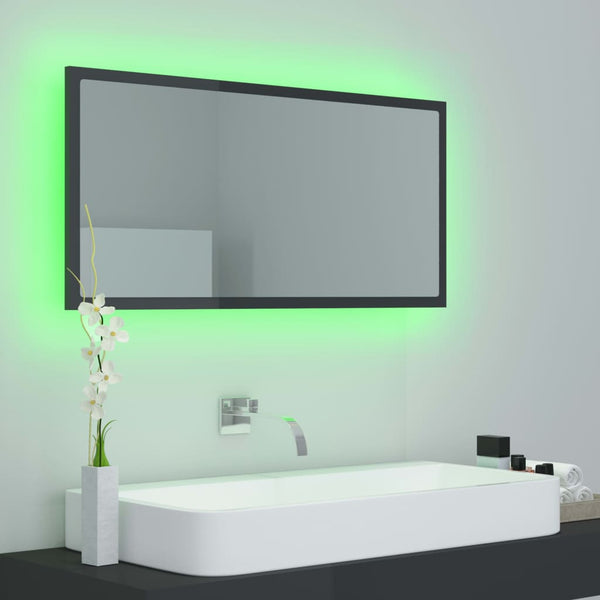 LED Badspiegel Hochglanz Grau 90cm