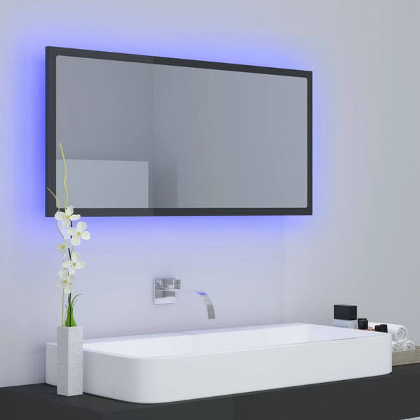 LED Badspiegel Hochglanz Grau 90cm