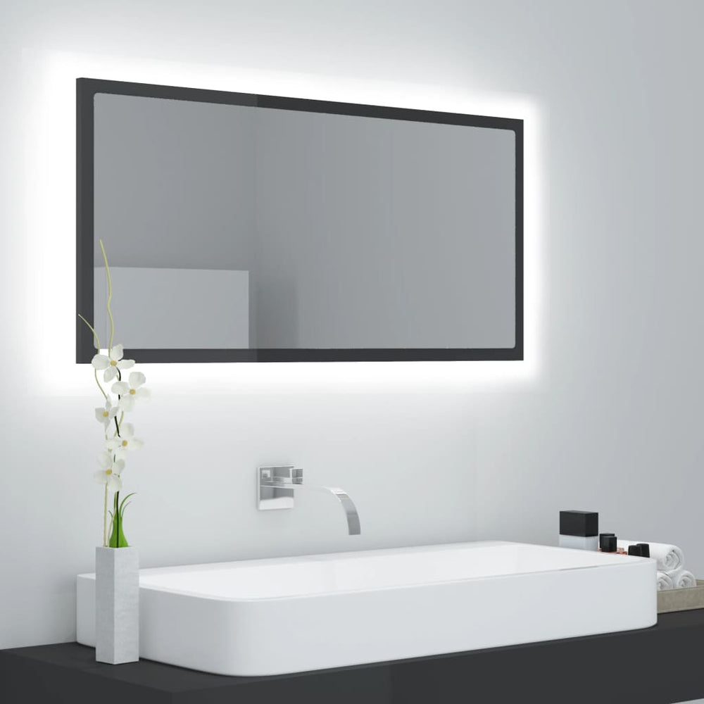 LED Badspiegel Hochglanz Grau 90cm
