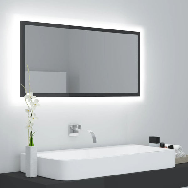 LED Badspiegel Hochglanz Grau 90cm