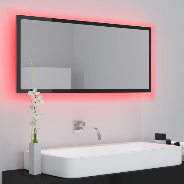 LED Badspiegel Hochglanz Schwarz 100cm