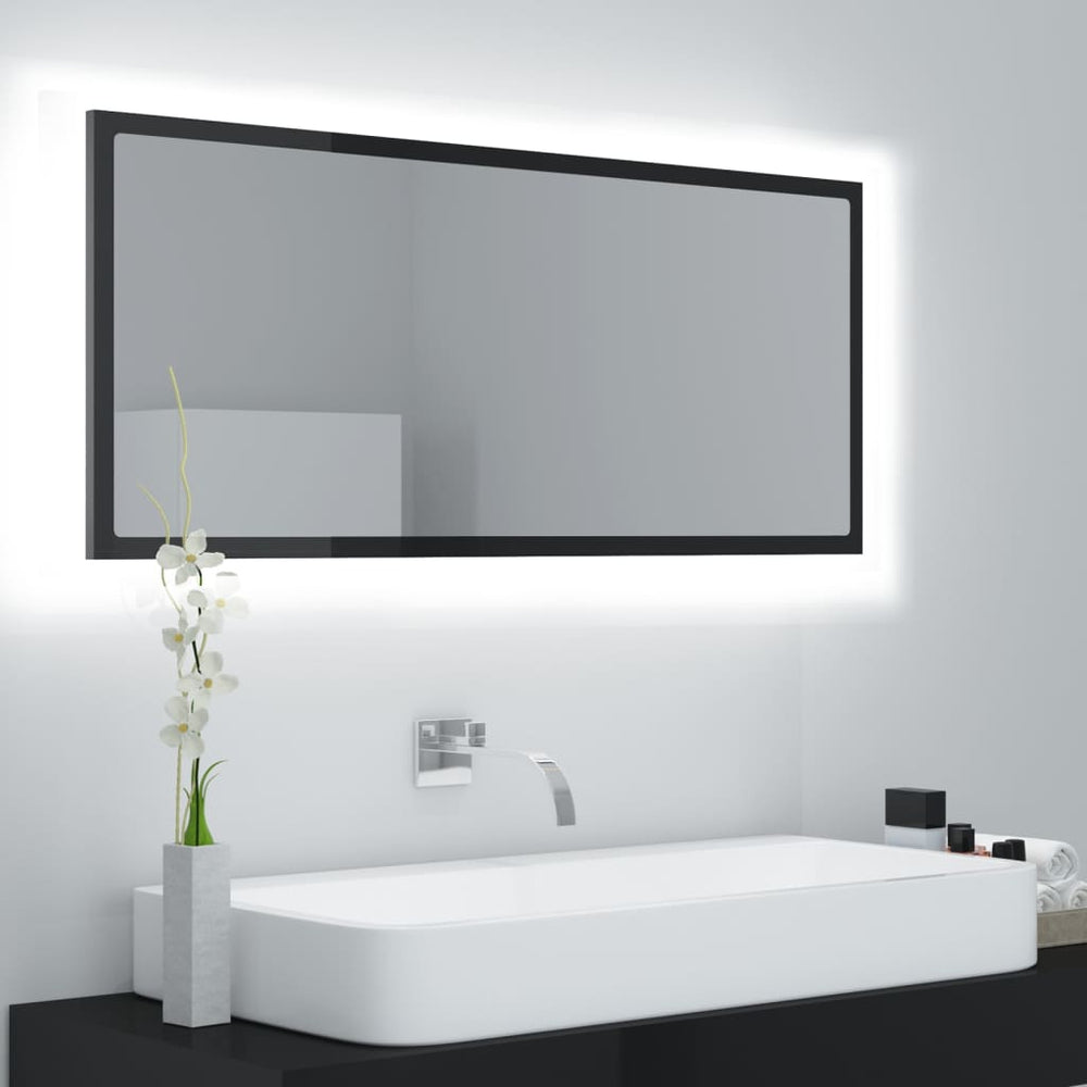 LED Badspiegel Hochglanz Schwarz 100cm