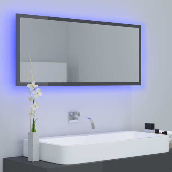 LED Badspiegel Hochglanz Grau 100cm