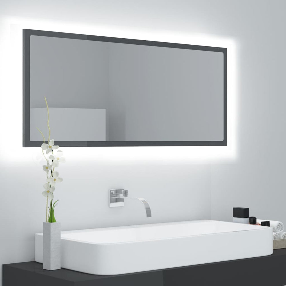 LED Badspiegel Hochglanz Grau 100cm