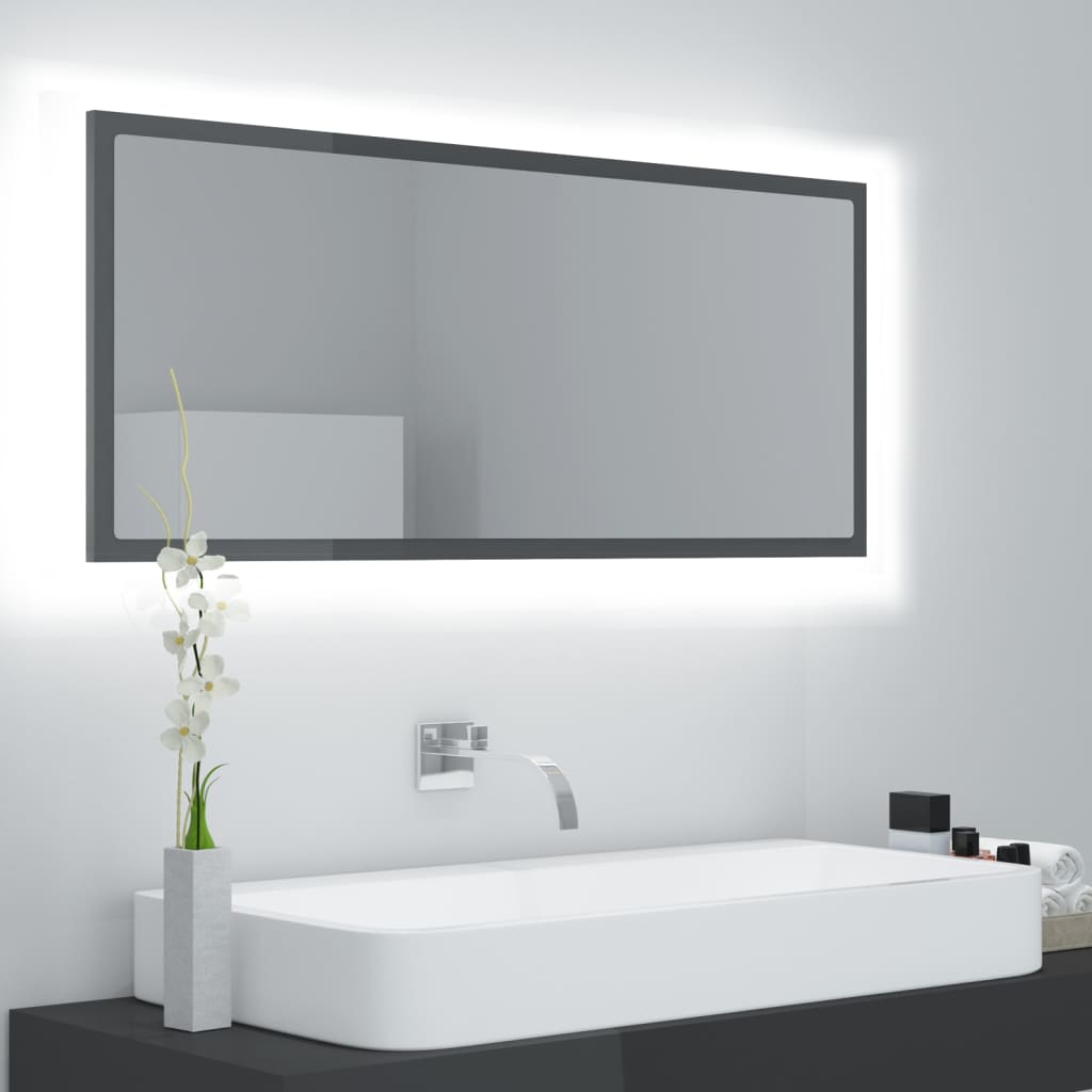 LED Badspiegel Hochglanz Grau 100cm