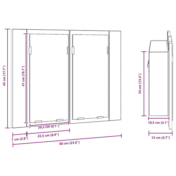 LED Bad Spiegelschrank Betongrau 60 cm