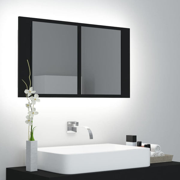 LED Bad Spiegelschrank Schwarz 80x45 cm