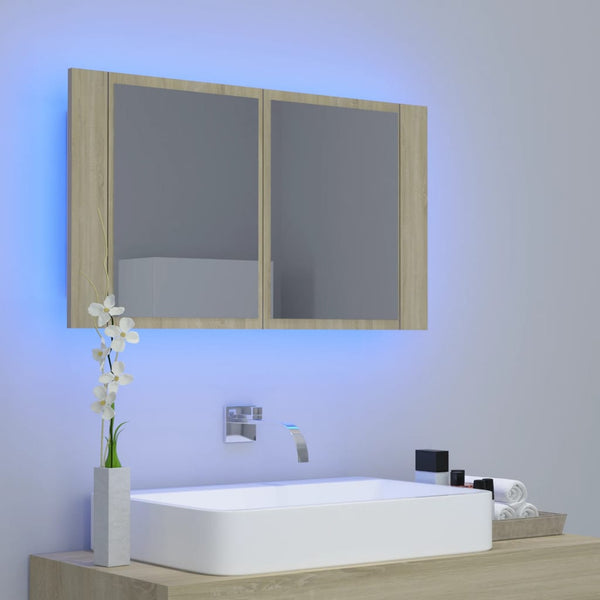 LED Bad Spiegelschrank Sonoma Eiche 80 cm