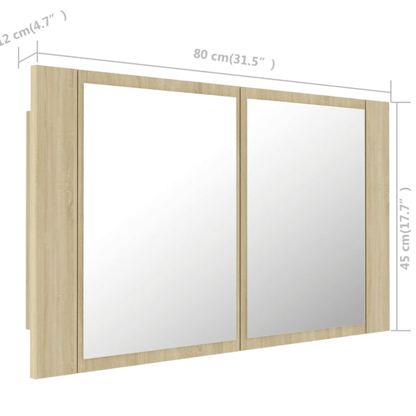 LED Bad Spiegelschrank Sonoma Eiche 80 cm