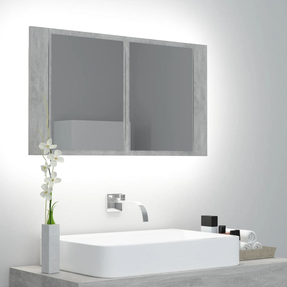vidaXL Armoire de toilette à LED gris béton 80x12x45 cm acrylique