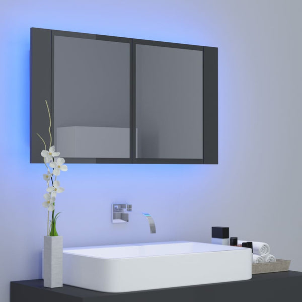 LED Bad Spiegelschrank Hochglanz Grau 80x45 cm